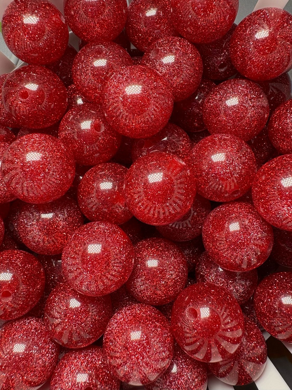 20mm Red Glitter Beads