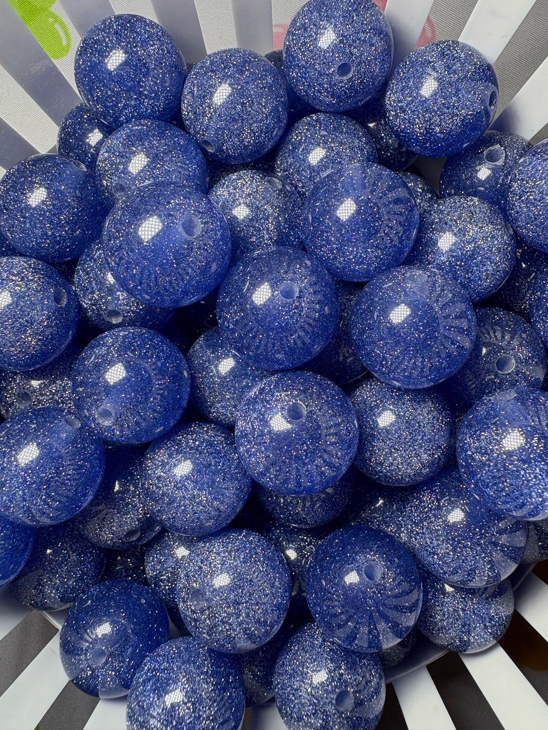 20mm Dark Blue Glitter Beads