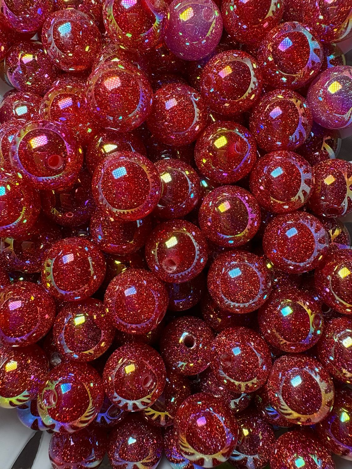 15mm Red Glitter UV Beads