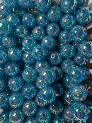 15mm Ocean Blue Glitter UV Beads