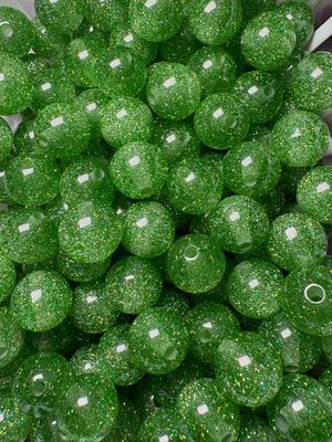 15mm Light Green Glitter Beads