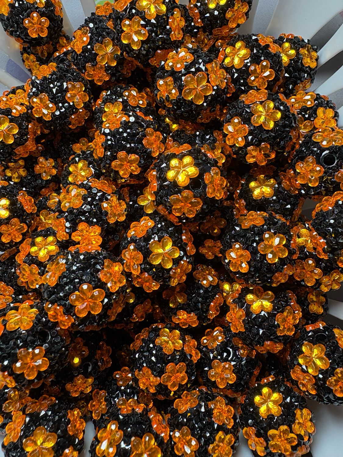 20mm Orange Flower Rhinestone Beads