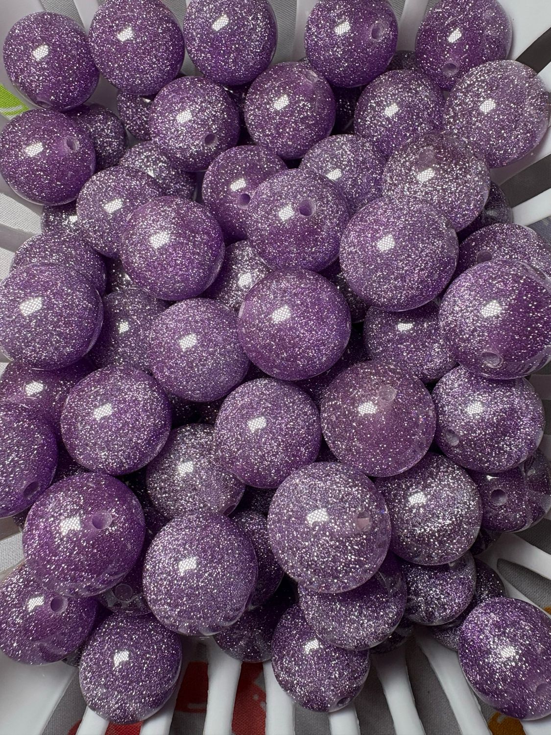 20mm Purple Glitter Beads