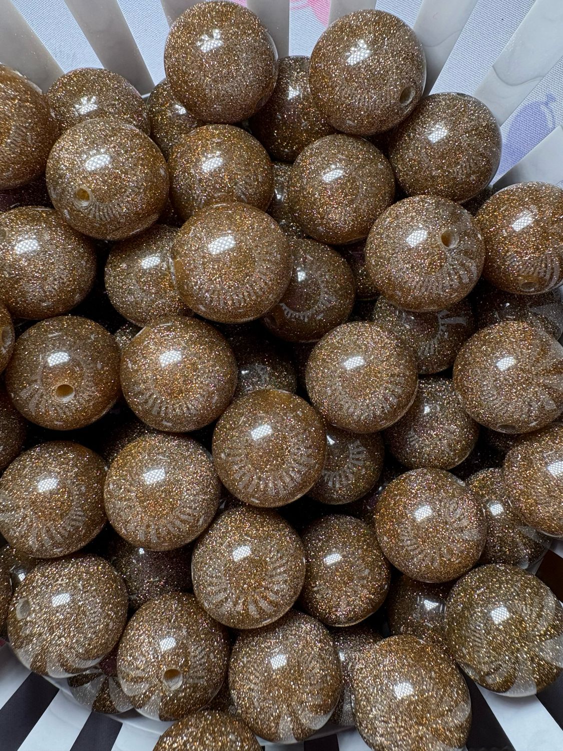 20mm Brown Glitter Beads