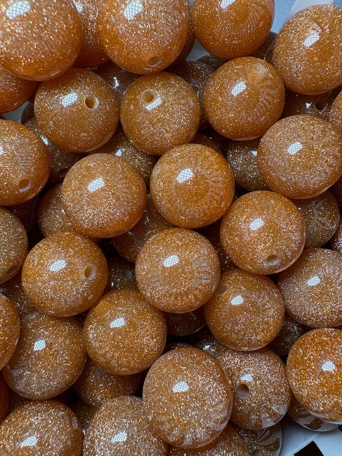 20mm Orange Glitter Beads