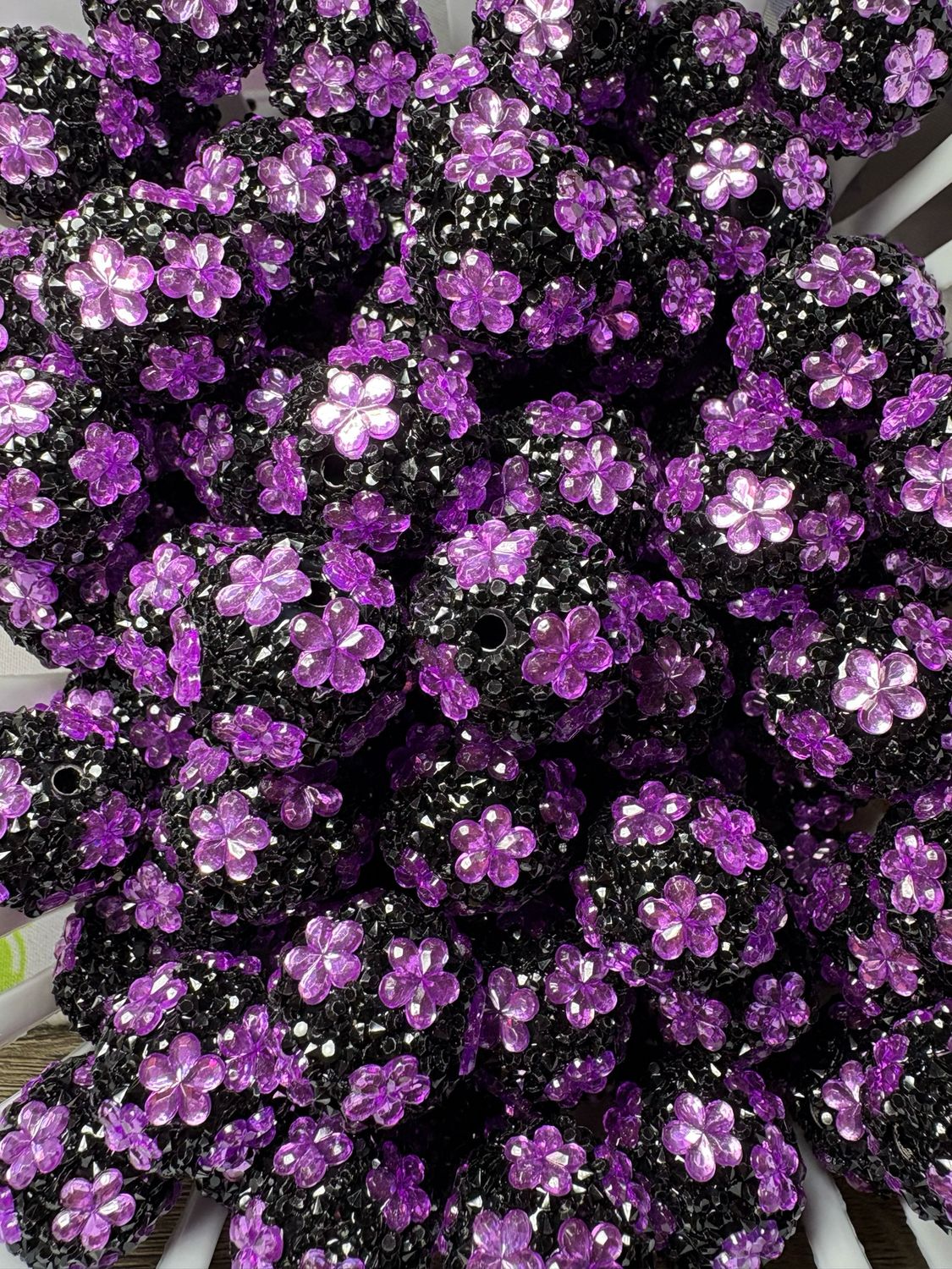 20mm Purple Flower Rhinestone Beads