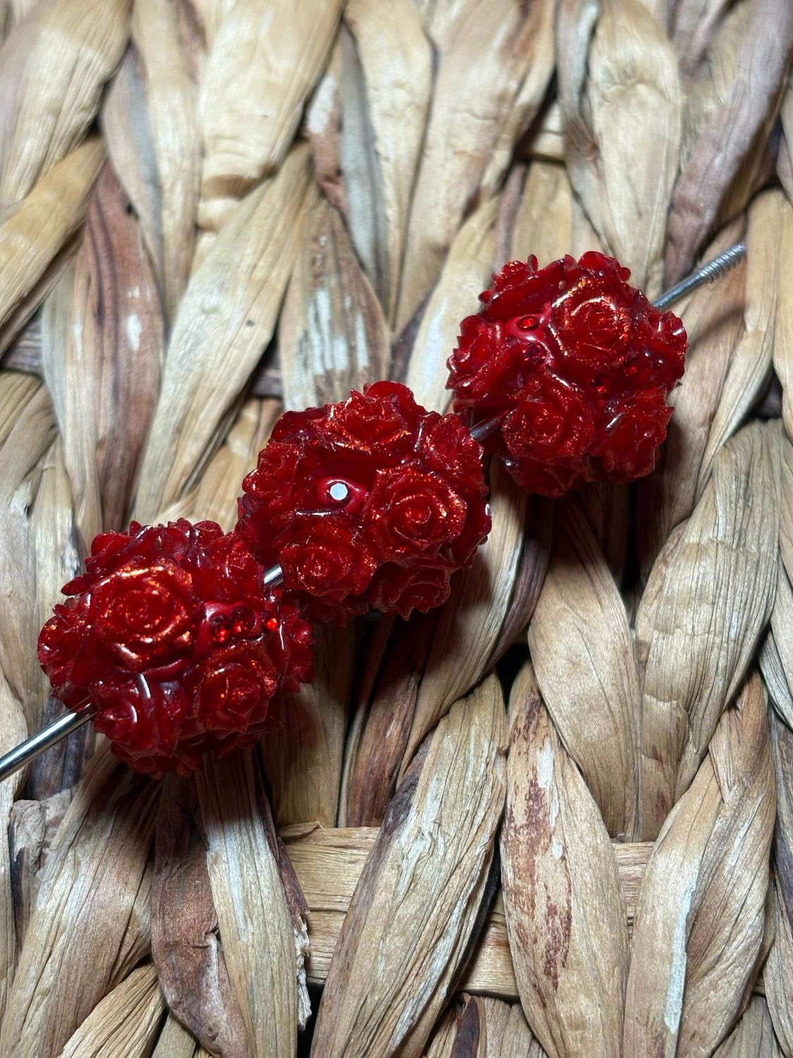 Red Metallic Flower Bead