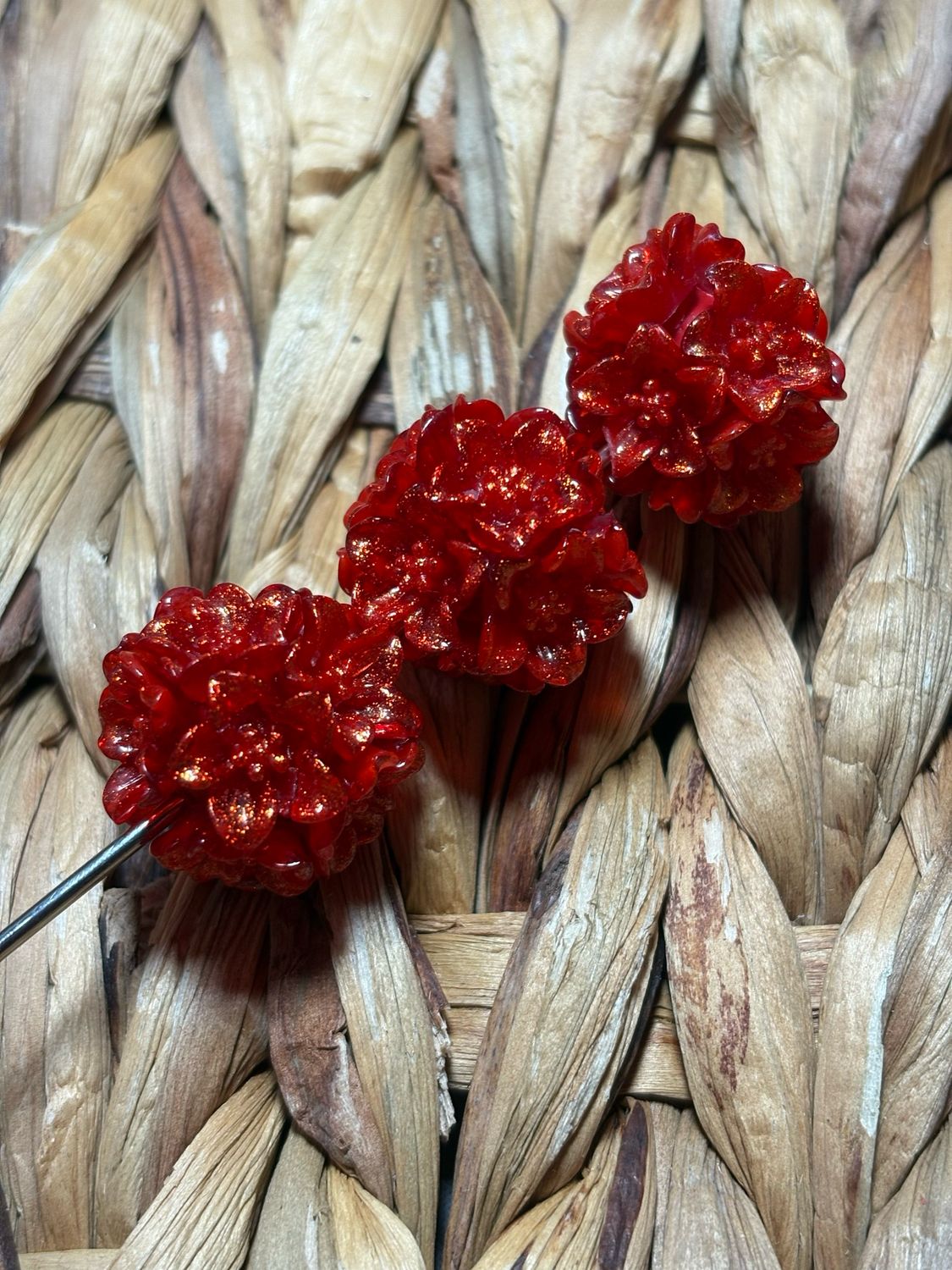 Red Glitter Flower Bead