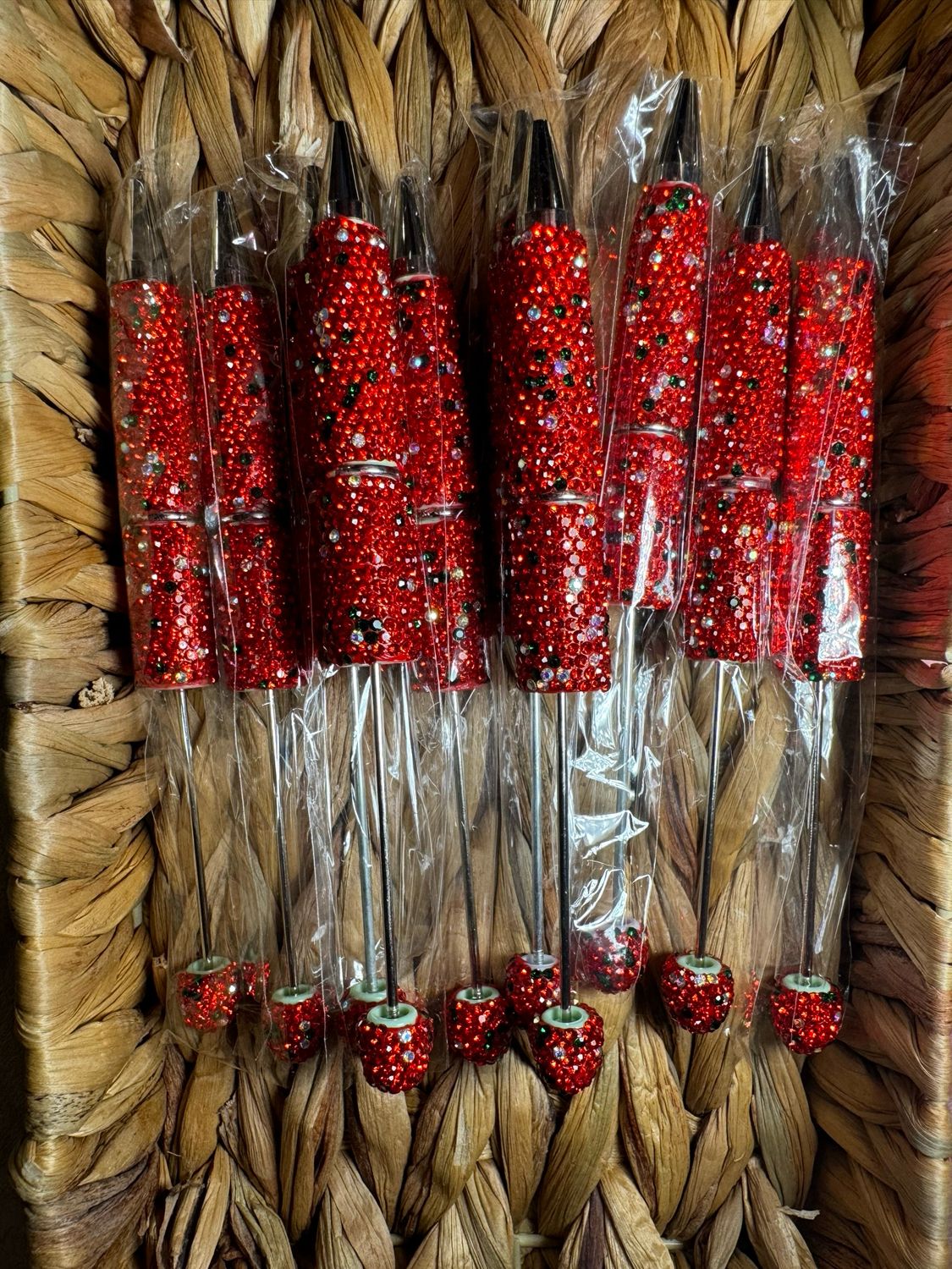Red Christmas Rhinestone Beadable Pen