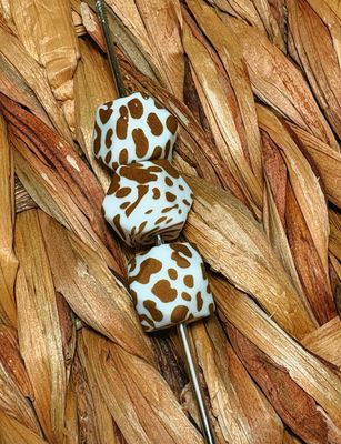 Brown Cow Hexagon Silicone Bead
