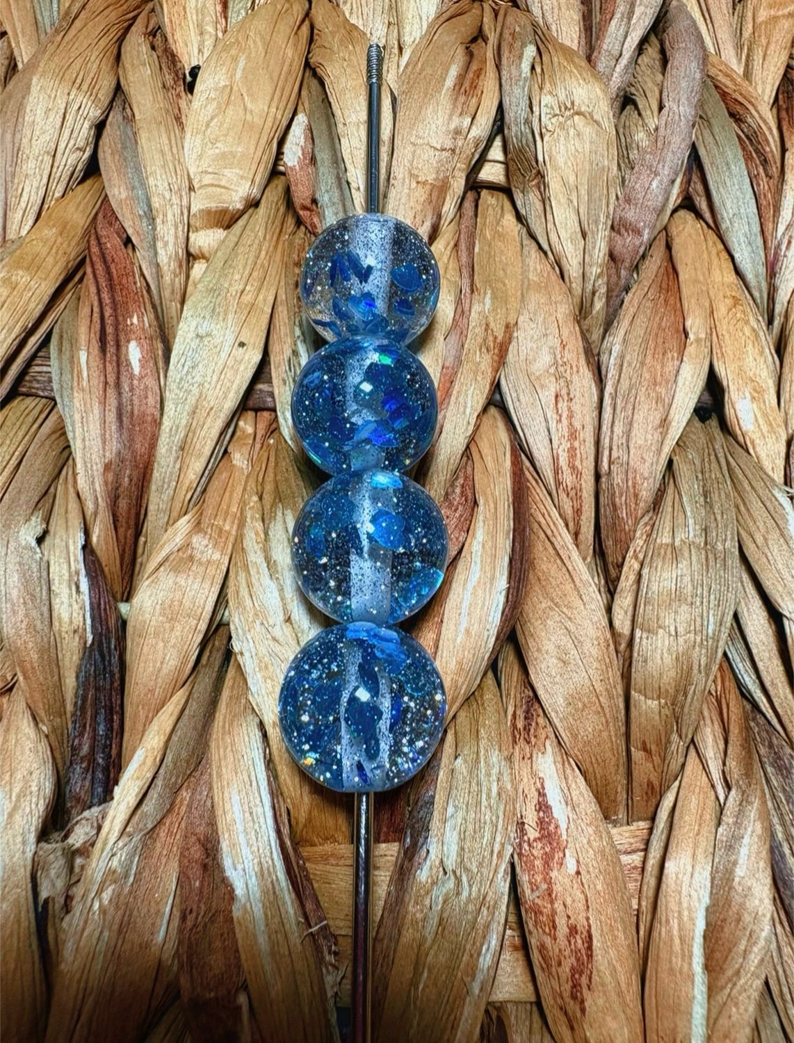 15mm Blue Glitter Heart Confetti Beads