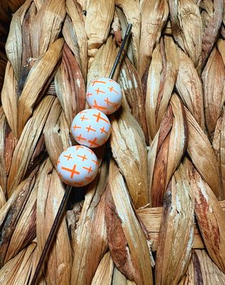 15mm Orange Cross Printed Silicone Beads