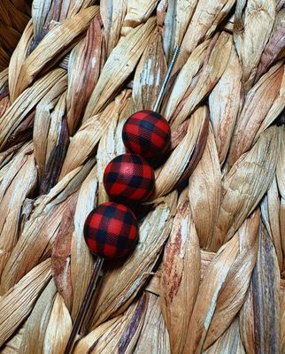 15mm Red Plaid Printed Silicone Beads