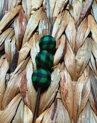 15mm Green Plaid Printed Silicone Beads