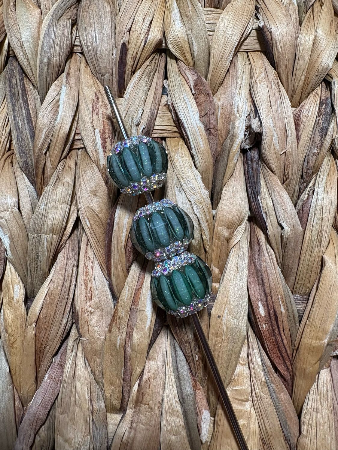 Dark Green Rhinestone Pumpkin Beads