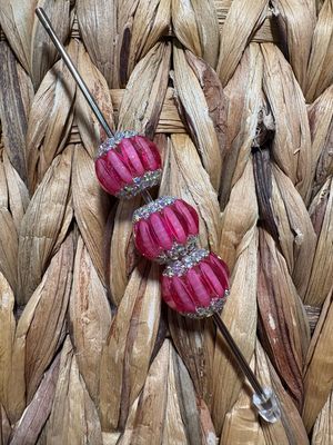 Dark Pink Rhinestone Pumpkin Beads