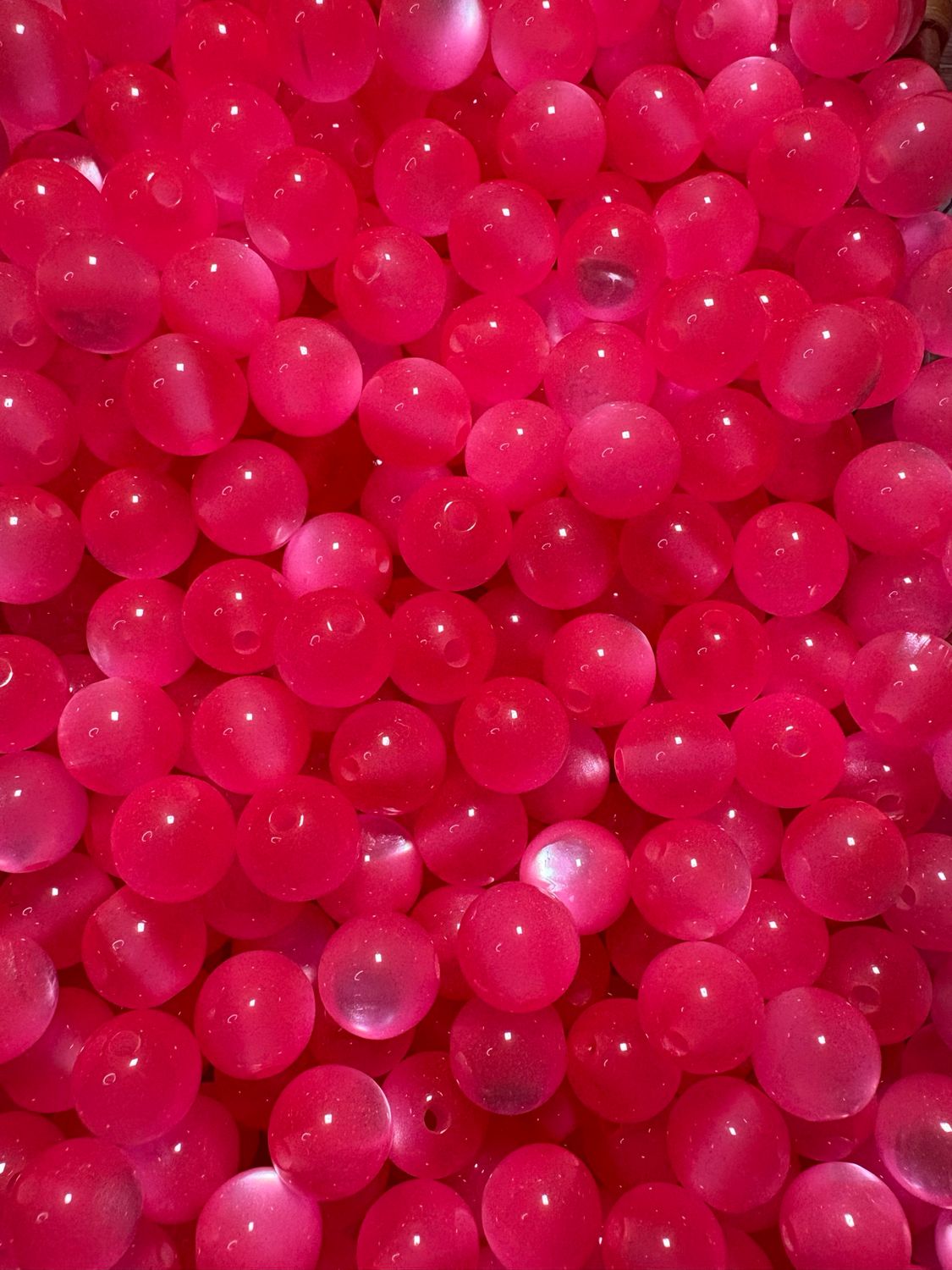 12mm Neon Pink Cateye Beads