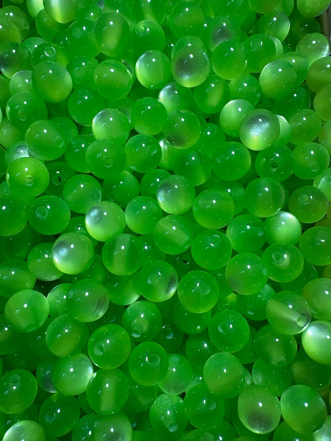 12mm Neon Green Cateye Beads