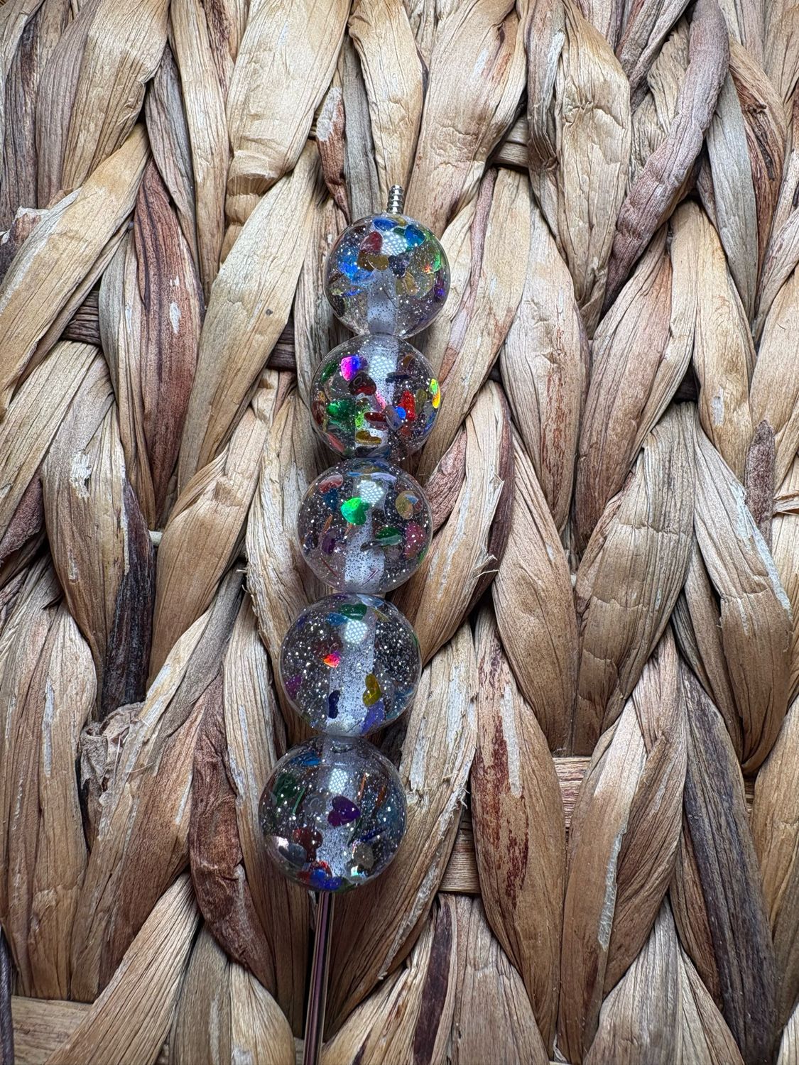 15mm Rainbow Glitter Heart Confetti Beads