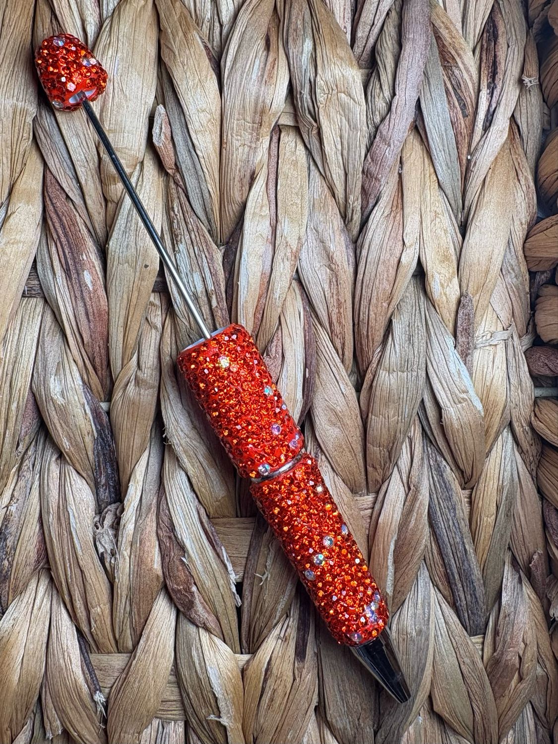 Orange &amp; Silver Rhinestone Pen