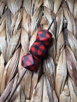 Red Plaid Hexagon Beads 
