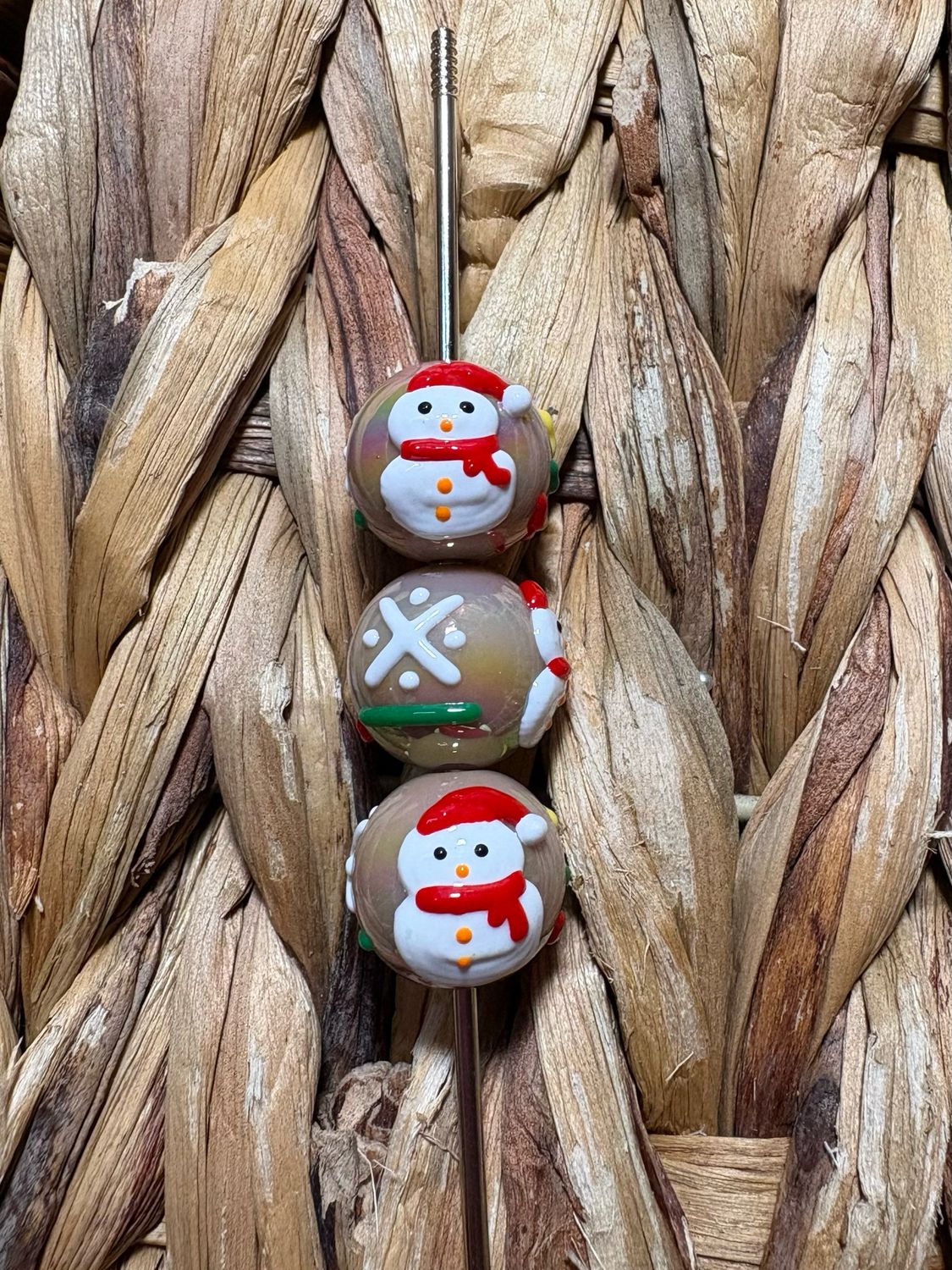 Brown Hand painted Christmas Bead 15mm