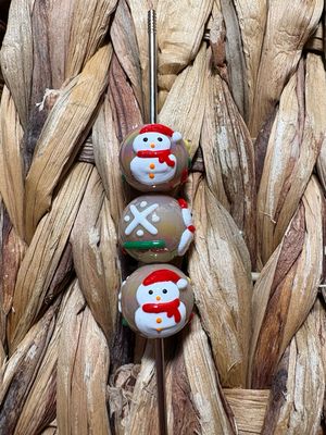 Brown Hand painted Christmas Bead 15mm