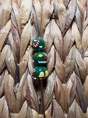 Green Hand painted Christmas Bead 15mm