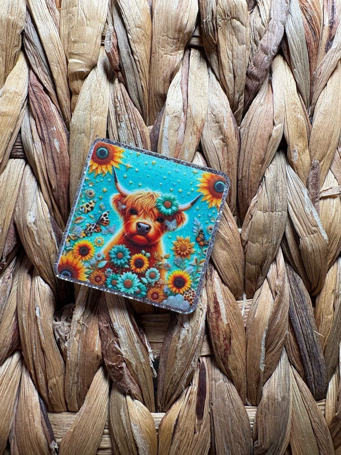 Cow Square with Sunflower Acrylic Flatback