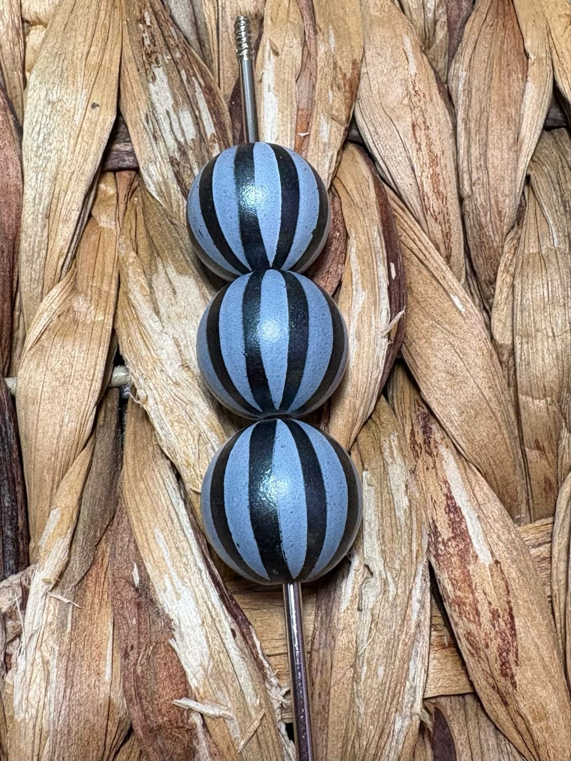 15mm Black Stripped Bead
