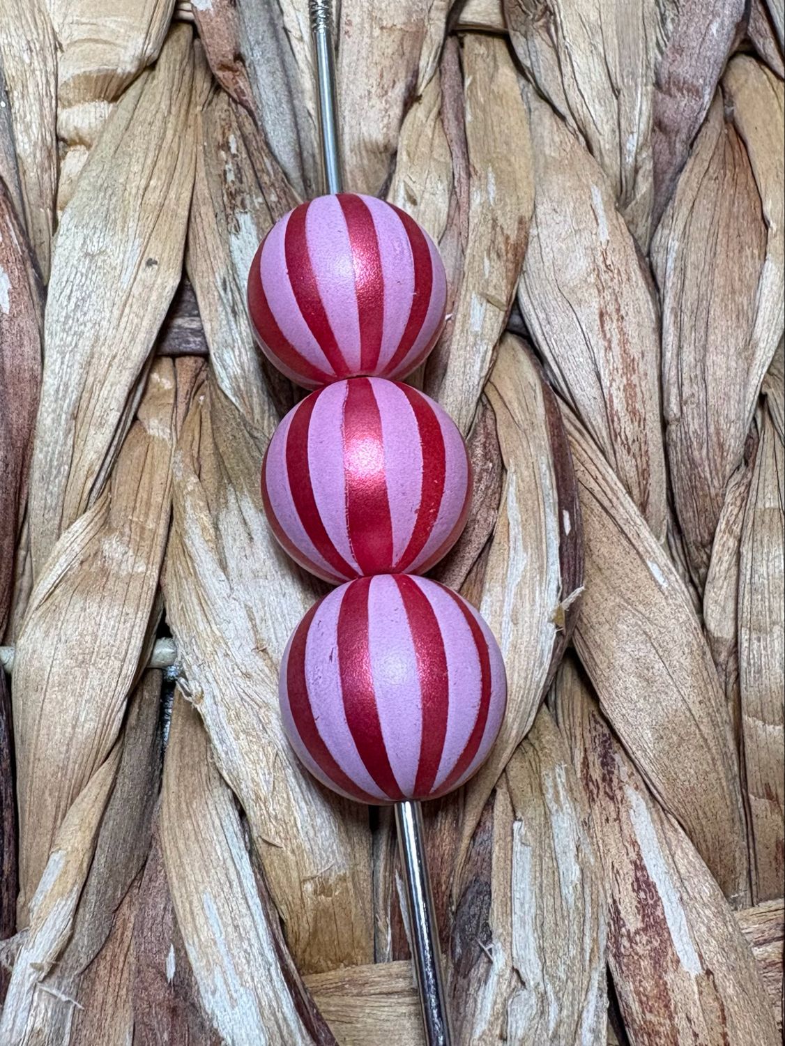 15mm Red Stripped Bead