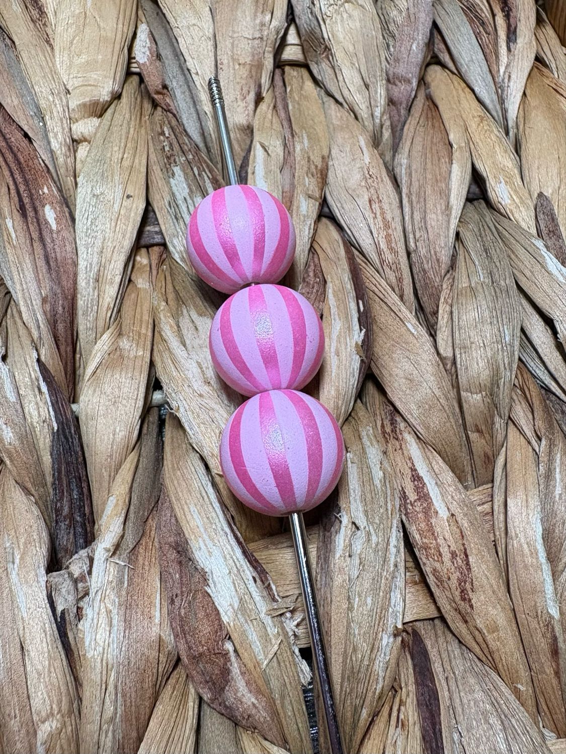 15mm Pink Stripped Bead