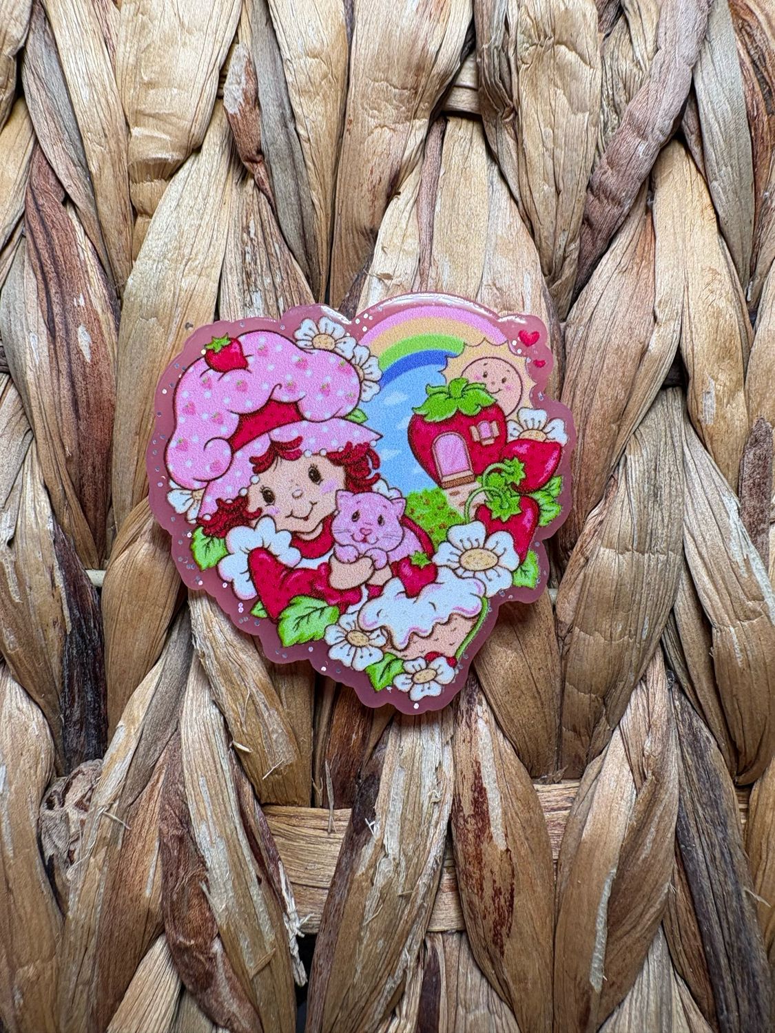 Strawberry Girl Heart Acrylic Flatback