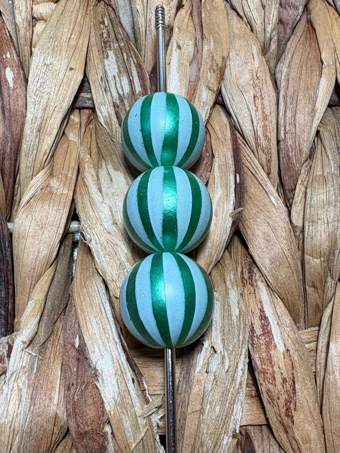 15mm Green Stripped Bead