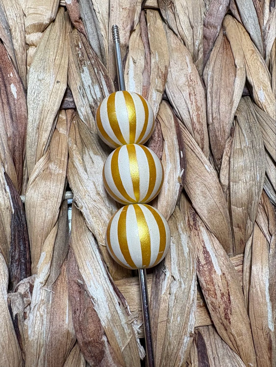 15mm Gold Stripped Bead
