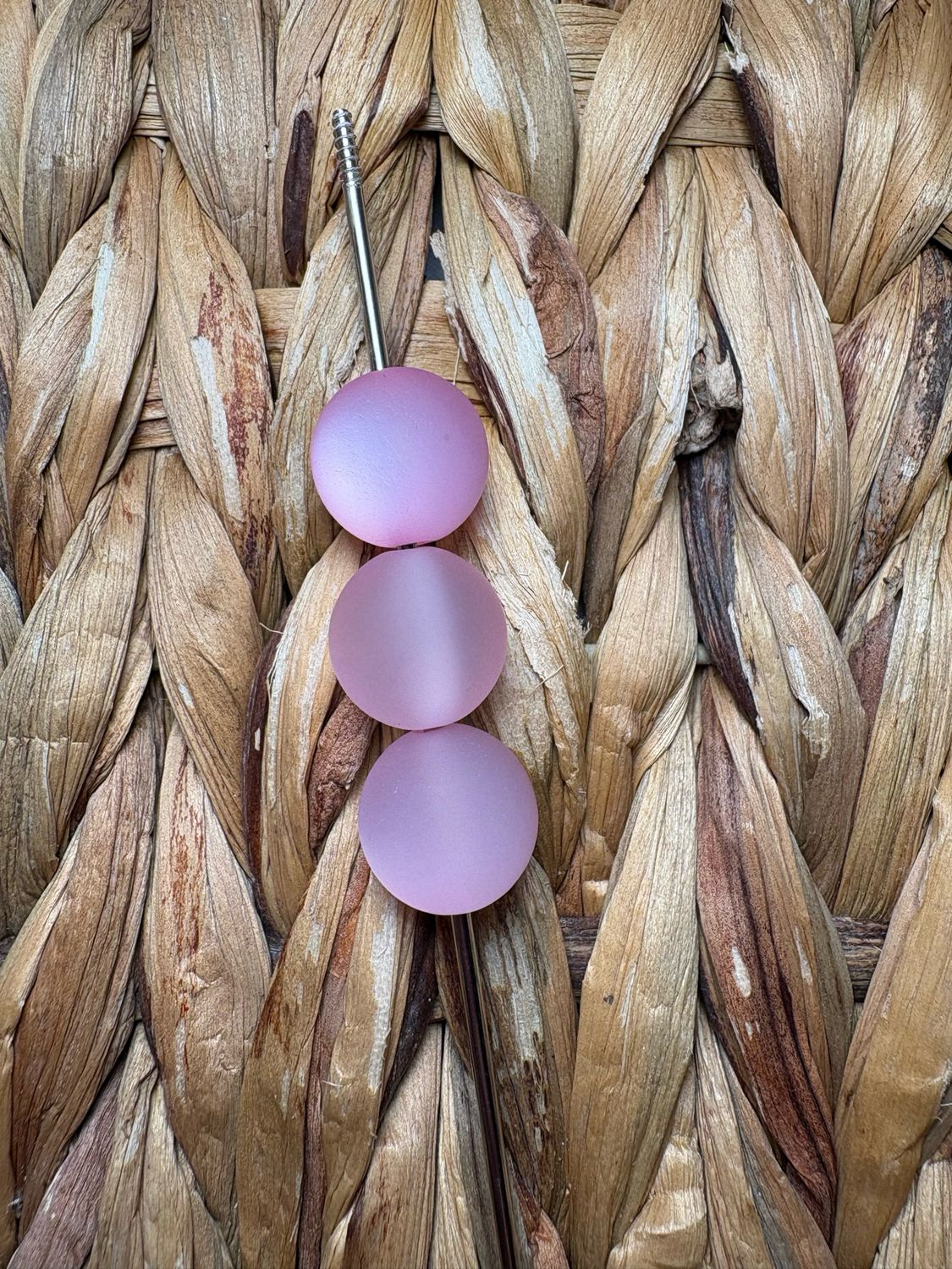 15mm Light Pink Frosted Cateye Beads