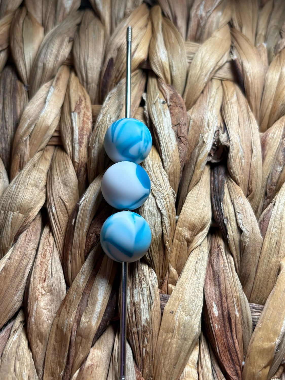 15mm Blue Marble Silicone Beads