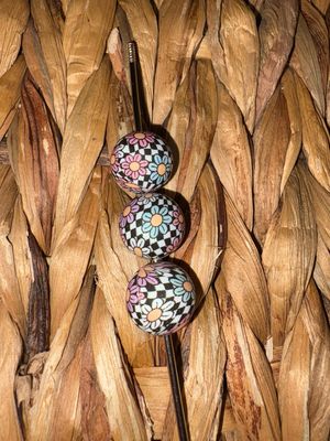 15mm Checker Flowers Printed Silicone Beads