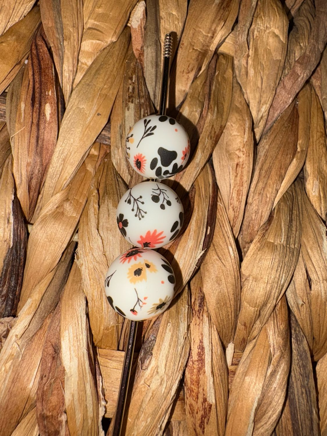 15mm Paw &amp; Flowers Printed Silicone Beads