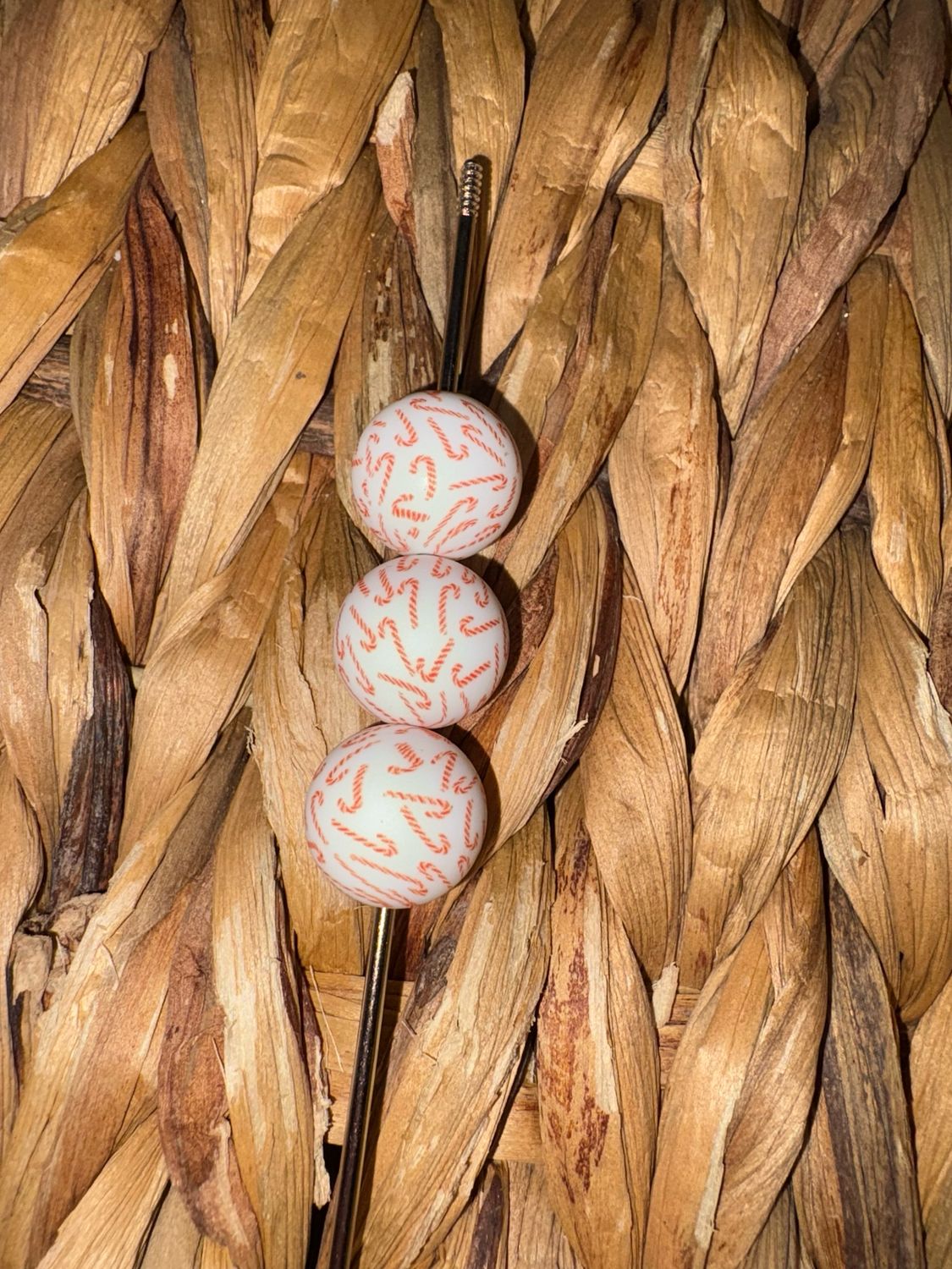 15mm Candy Cane Printed Silicone Beads