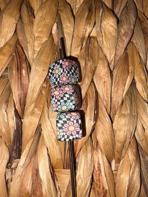 Checker Flowers Square Silicone Beads