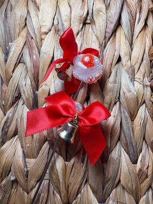 Red Bow with Bell Christmas Sugar Bead