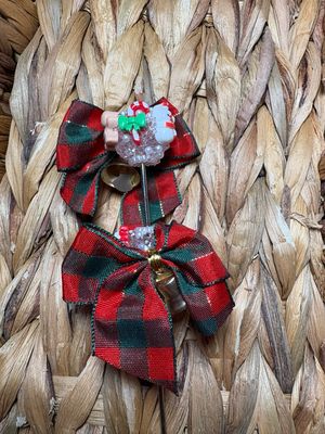 Plaid Bow with Bell Christmas Sugar Bead