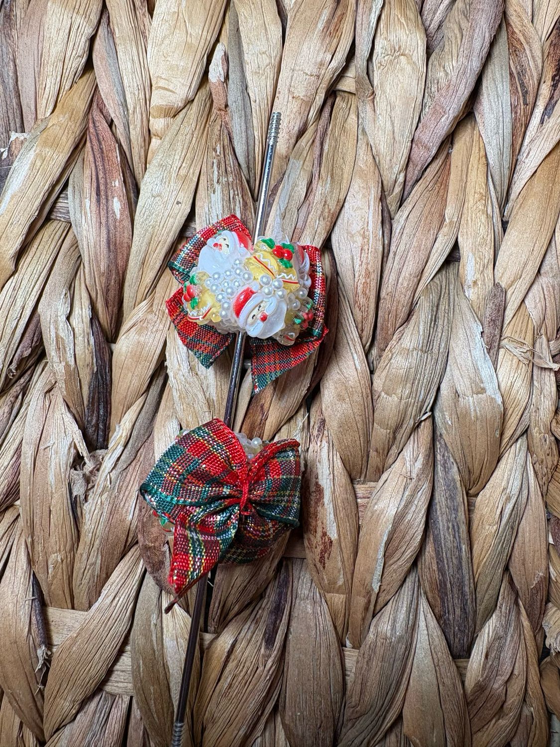 Red Plaid Bow Christmas Sugar Bead