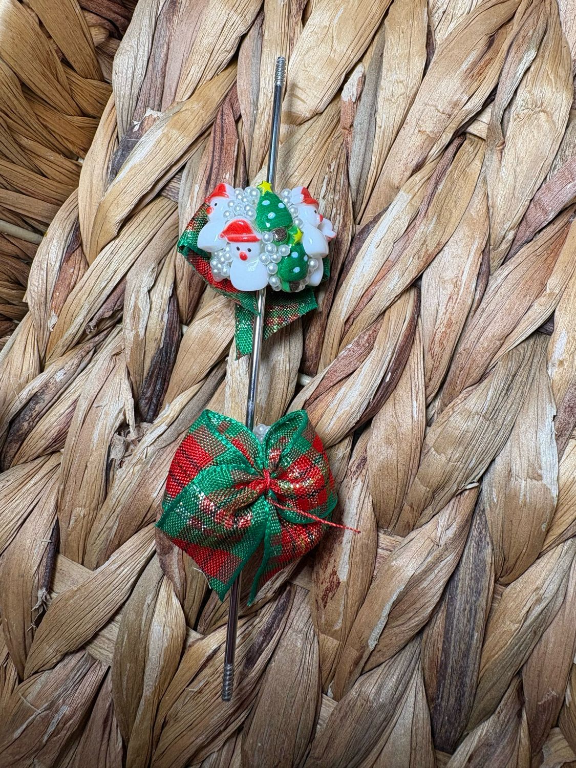 Green Plaid Bow Christmas Sugar Bead