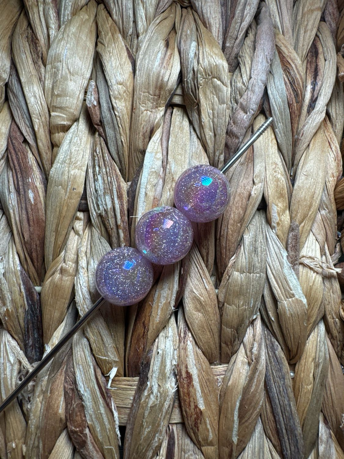 15mm Light Pink Glitter UV Beads