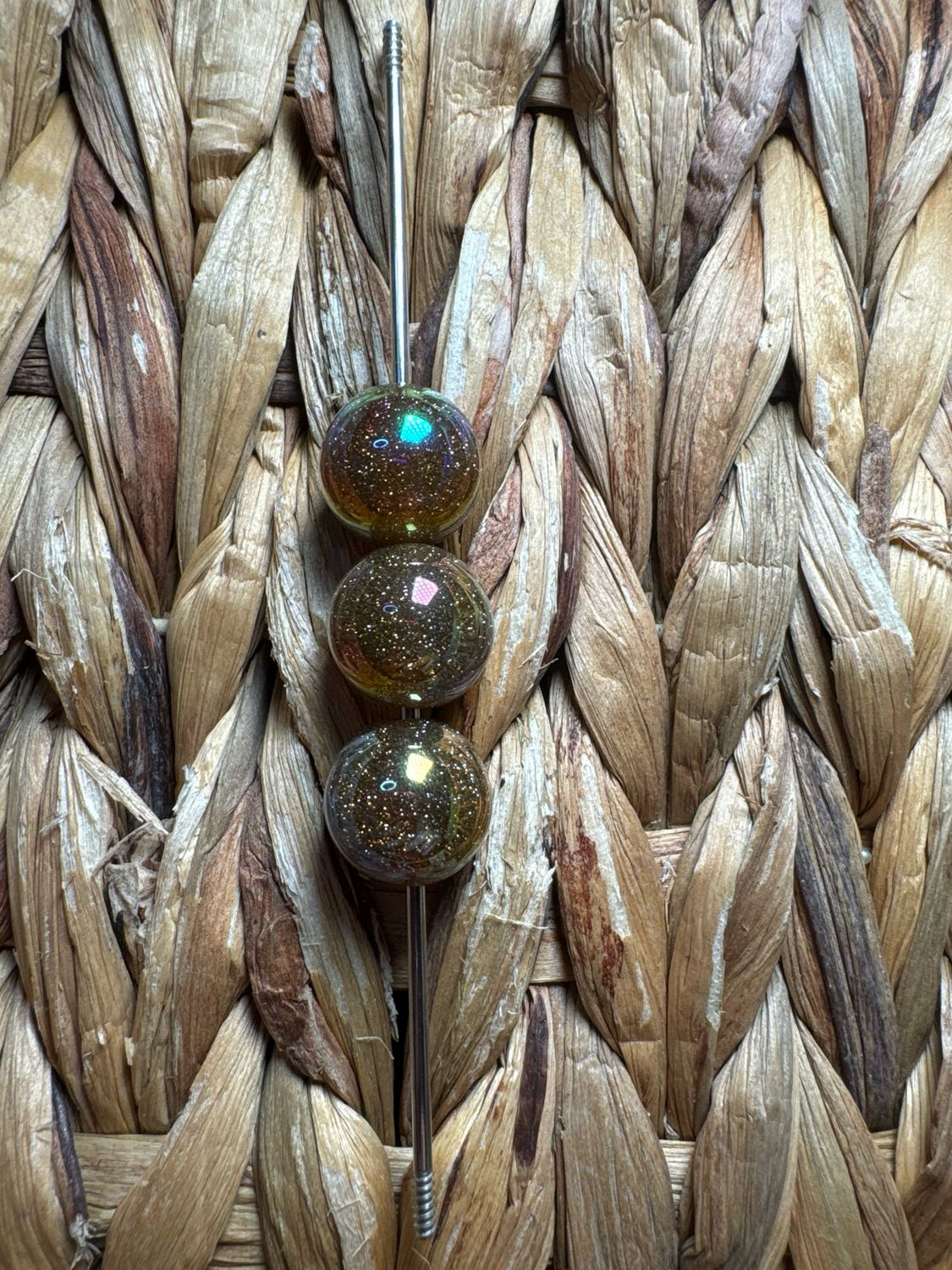15mm Brown Glitter UV Beads