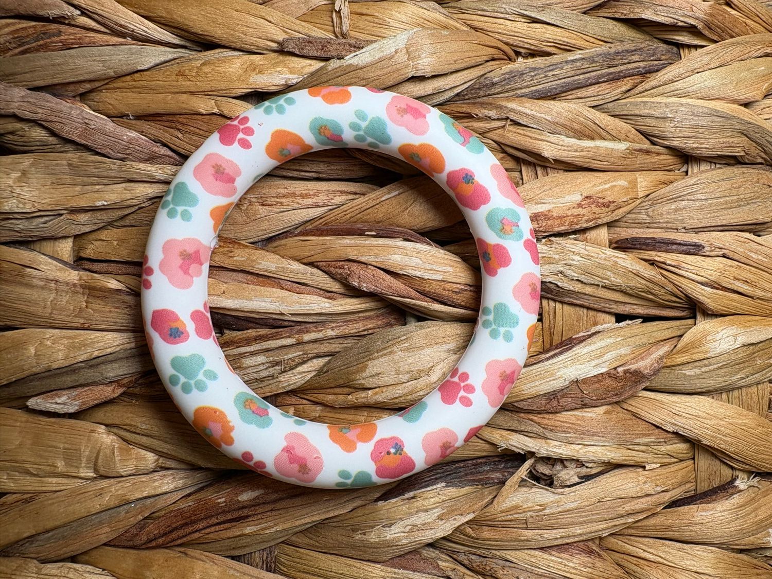 Pink and Green PawPrint Silicone Ring