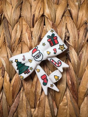 White Christmas Bow Straw Topper