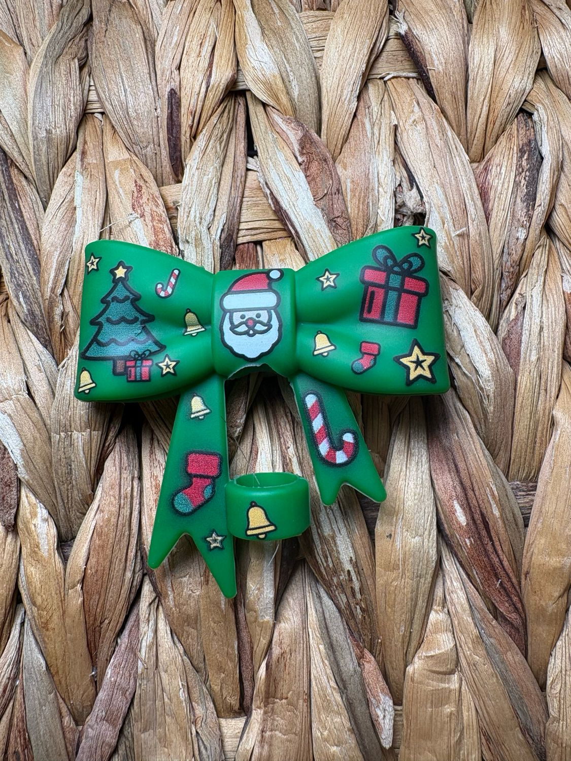 Green Christmas Bow Straw Topper